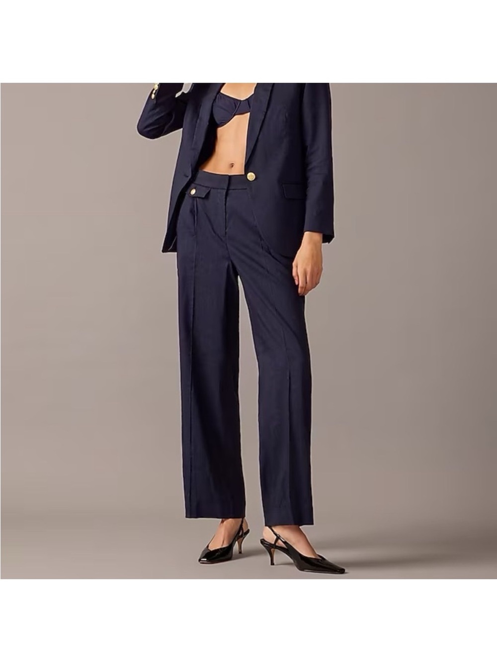 J.CREW Navy Wide Leg Trouser in Italian Linen